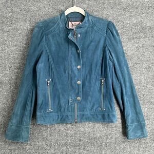 Juicy Couture Y2K Moto Jacket Womens S Blue Suede Leather Whimsigoth Military